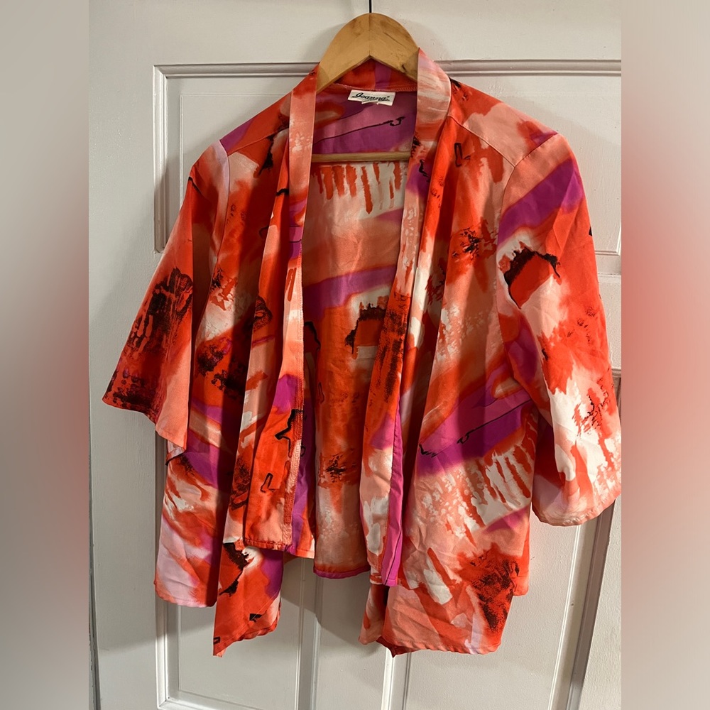 Breezy silk open wrap shirt sunset red/pink large